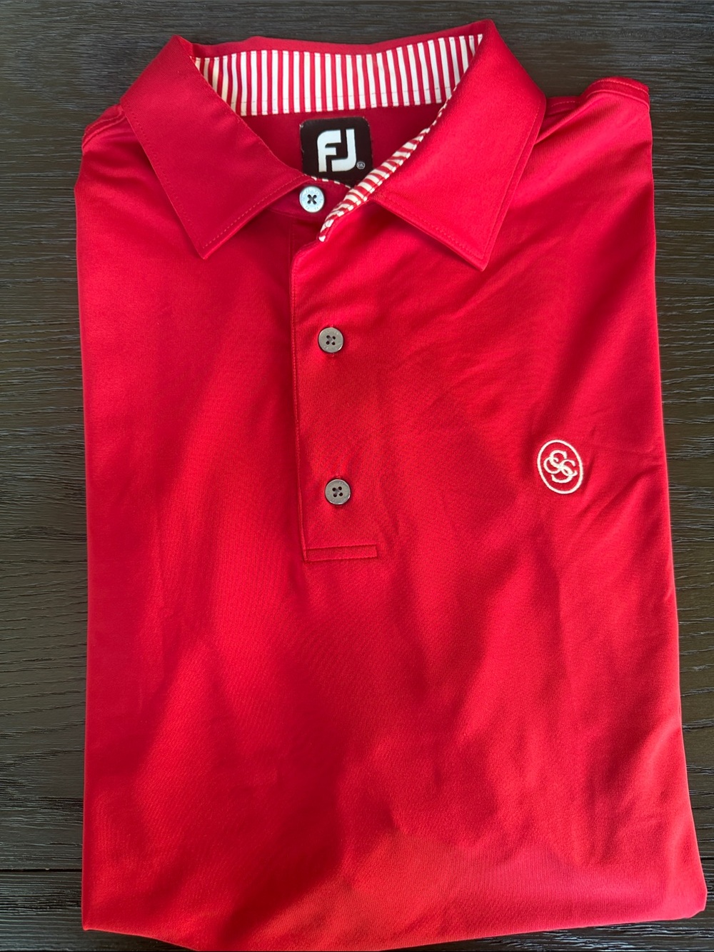 NEW Country Club of the South FootJoy Red Polo with White Striped Inner Collar